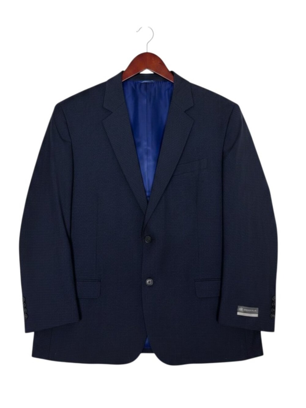 GS Perfect Fit Easy Stretch Blazer Jacket Men Check Plaid Black Blue 52R NWT
